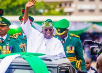 Tinubu slips while boarding presidential parade vehicle at Eagles Square