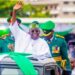 Tinubu slips while boarding presidential parade vehicle at Eagles Square