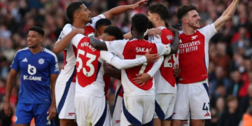 Arsenal Overpower Leicester In Dramatic Fashion, Go Joint-Top With Man City