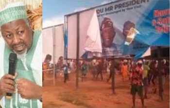 Badaru ‘s alleged defection plan to PDP Intensified As loyalists destroy Tinubu’s billboard in Dutse