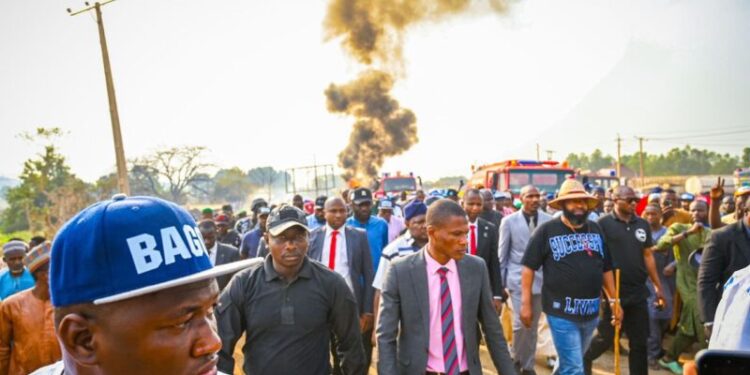 Bago visits scene of tanker explosion, bans heavy duty trucks from plying one way through Dikko bridge