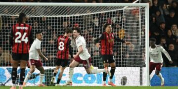 Arsenal Extends Lead to Six Points After Rice’s Two Goals Beat Bournemouth