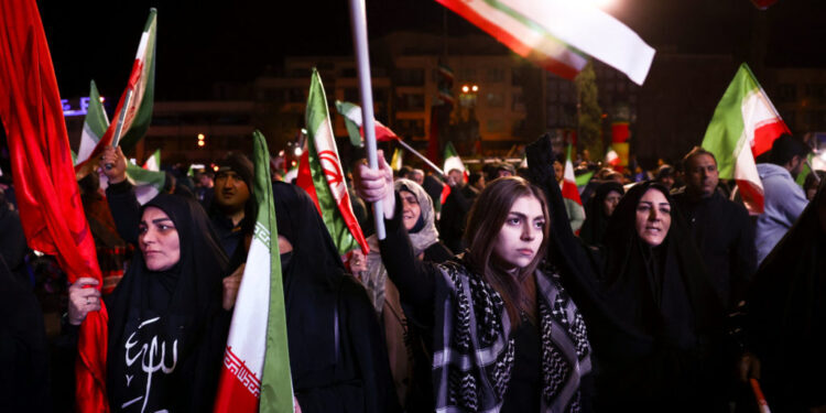 Pro-Iranian government supporters in Tehran celebrate U.S. ceasefire